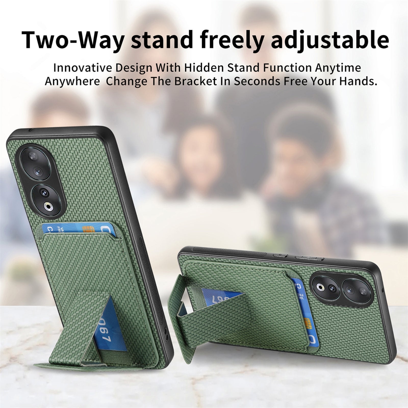 For-Honor-50-Carbon-Fiber-Card-Bag-Fold-Stand-Phone-Case(Green)