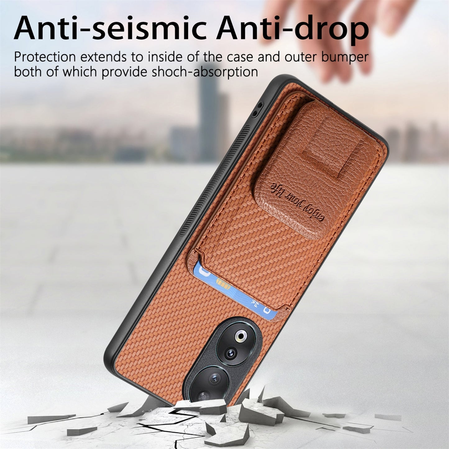 For-Honor-50-Carbon-Fiber-Card-Bag-Fold-Stand-Phone-Case(Brown)