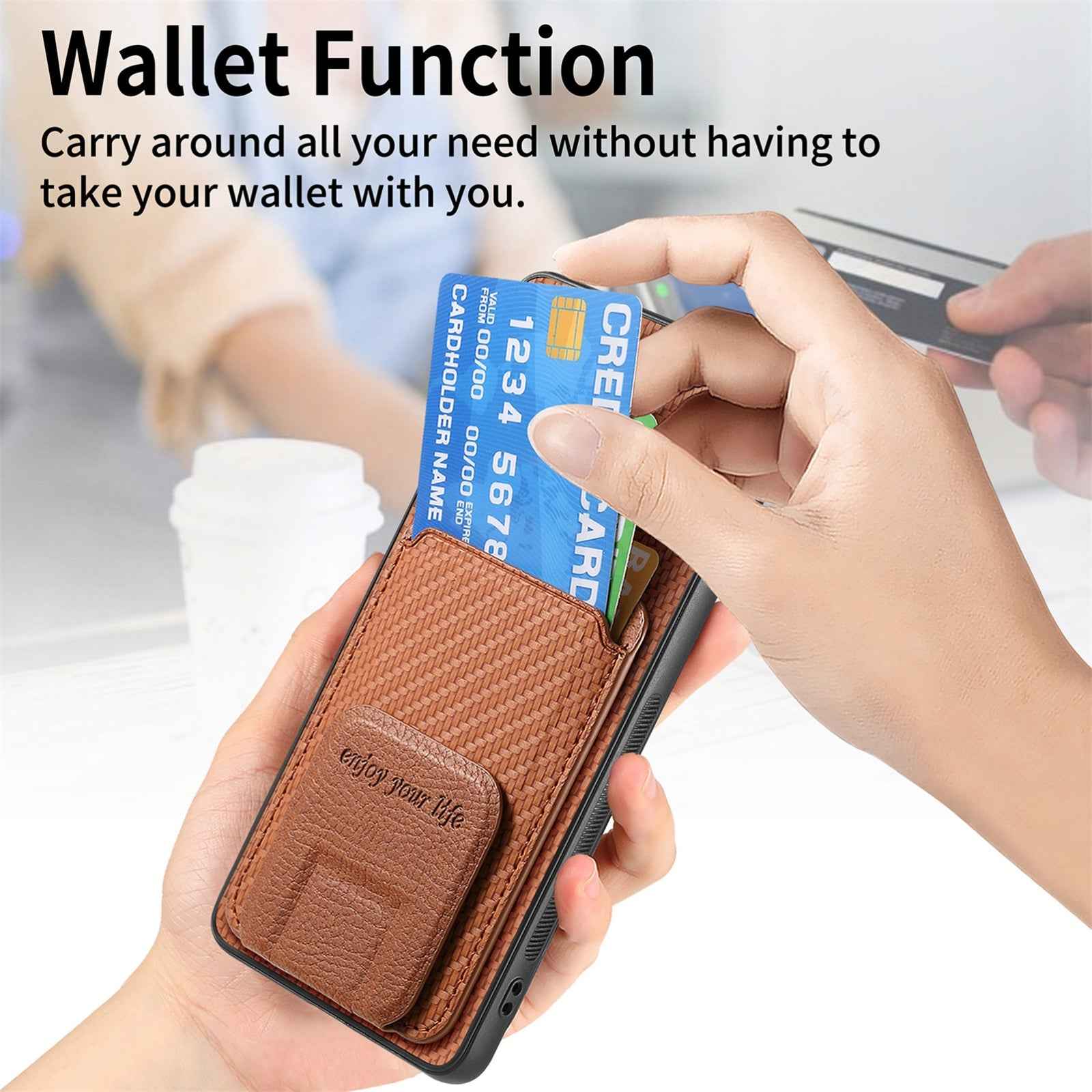 For-Honor-50-Carbon-Fiber-Card-Bag-Fold-Stand-Phone-Case(Brown)