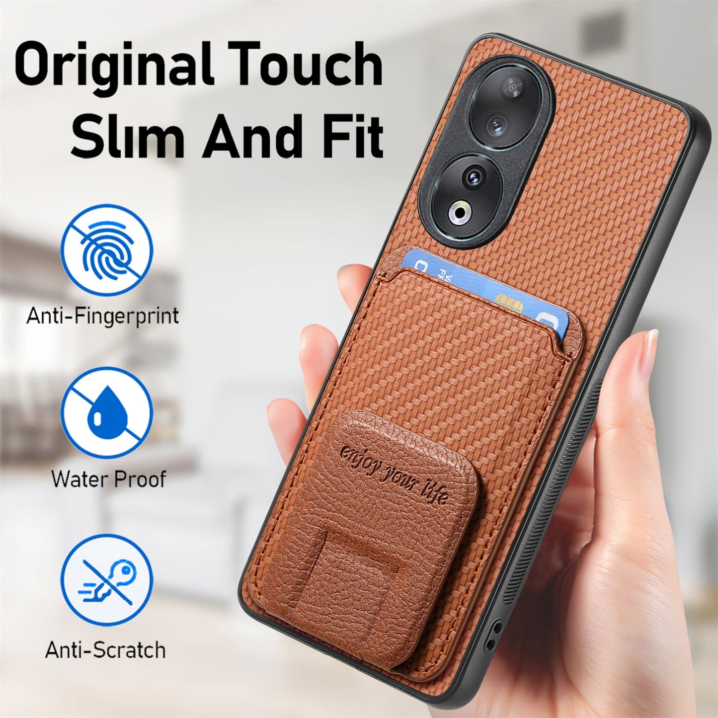 For-Honor-50-Carbon-Fiber-Card-Bag-Fold-Stand-Phone-Case(Brown)