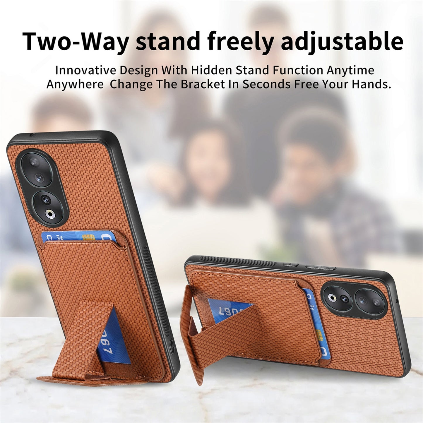 For-Honor-50-Carbon-Fiber-Card-Bag-Fold-Stand-Phone-Case(Brown)