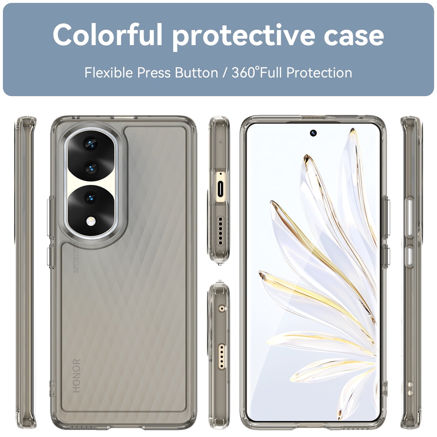For-Honor-70-Pro+-5G-Candy-Series-TPU-Phone-Case(Transparent-Grey)