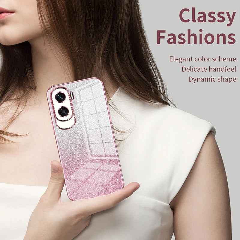 For-Honor-70-Pro-/-70-Pro+-Gradient-Glitter-Powder-Electroplated-Phone-Case(Pink)