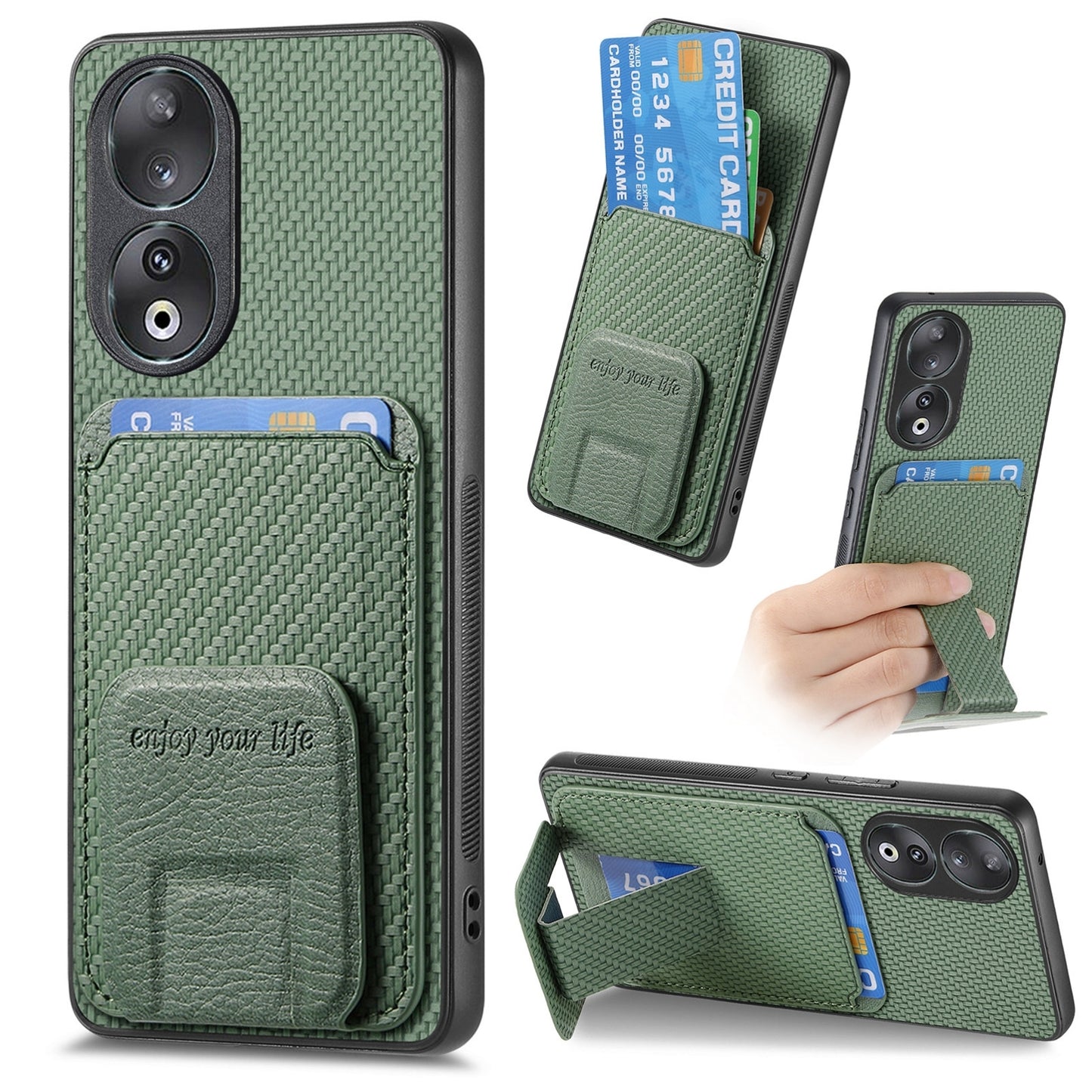 For-Honor-90-Carbon-Fiber-Card-Bag-Fold-Stand-Phone-Case(Green)