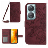 For-Honor-90-Smart-Skin-Feel-Sun-Flower-Pattern-Leather-Phone-Case-with-Lanyard(Wine-Red)