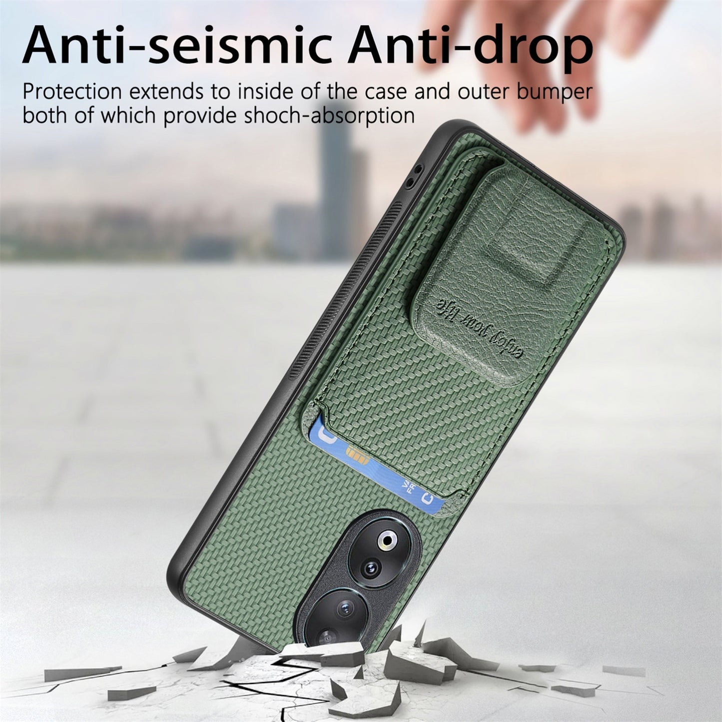 For-Honor-90-Carbon-Fiber-Card-Bag-Fold-Stand-Phone-Case(Green)