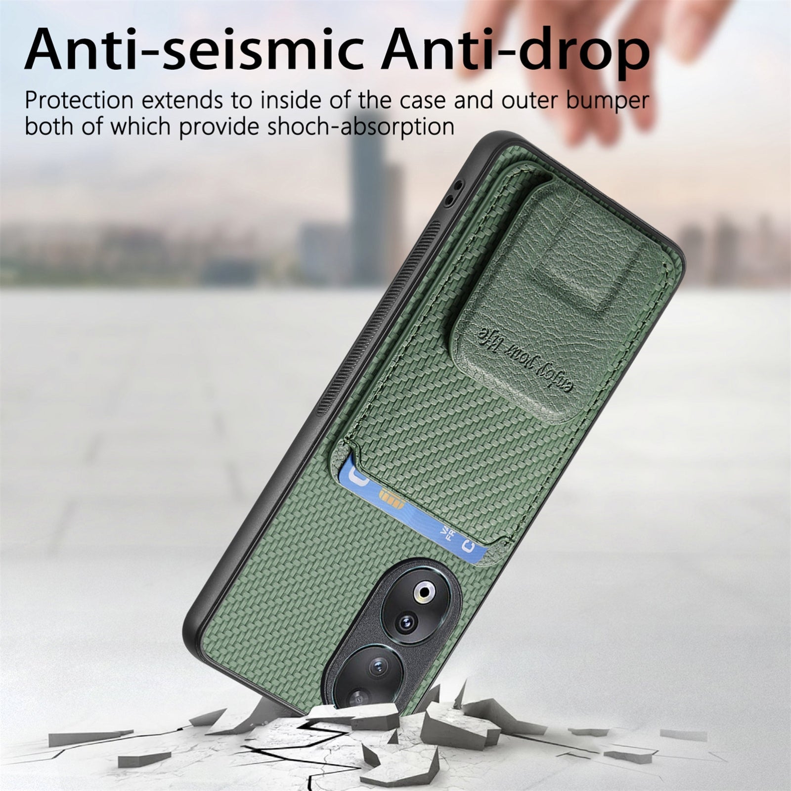 For-Honor-90-Carbon-Fiber-Card-Bag-Fold-Stand-Phone-Case(Green)