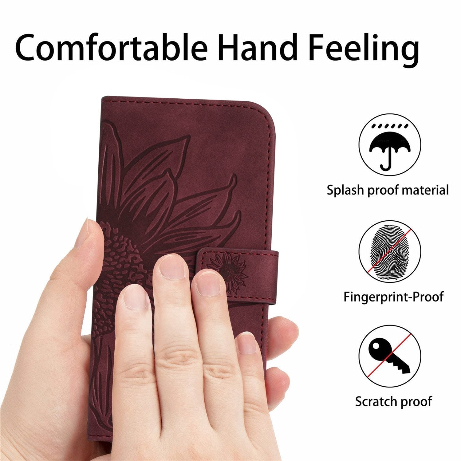 For-Honor-90-Smart-Skin-Feel-Sun-Flower-Pattern-Leather-Phone-Case-with-Lanyard(Wine-Red)