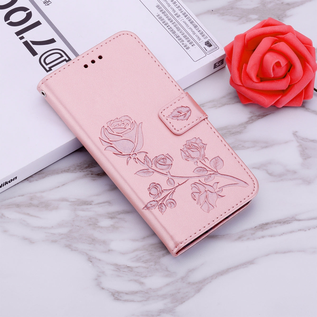 For-Honor-90-Lite-Rose-Embossed-Flip-PU-Leather-Phone-Case(Rose-Gold)