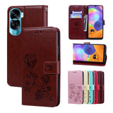 For-Honor-90-Lite-Rose-Embossed-Flip-PU-Leather-Phone-Case(Brown)