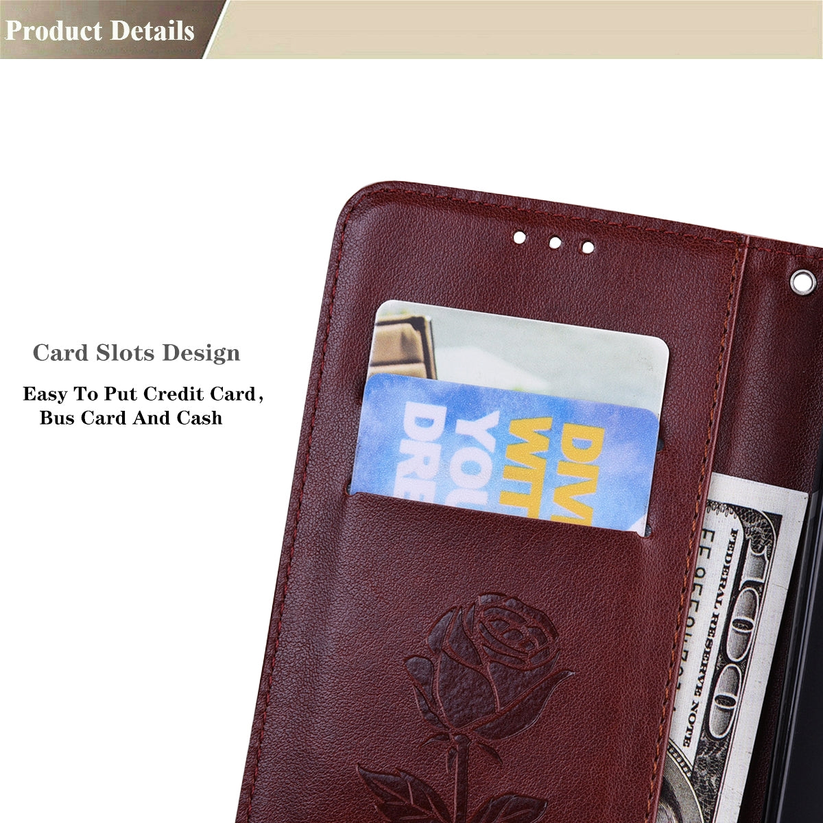 For-Honor-90-Lite-Rose-Embossed-Flip-PU-Leather-Phone-Case(Brown)