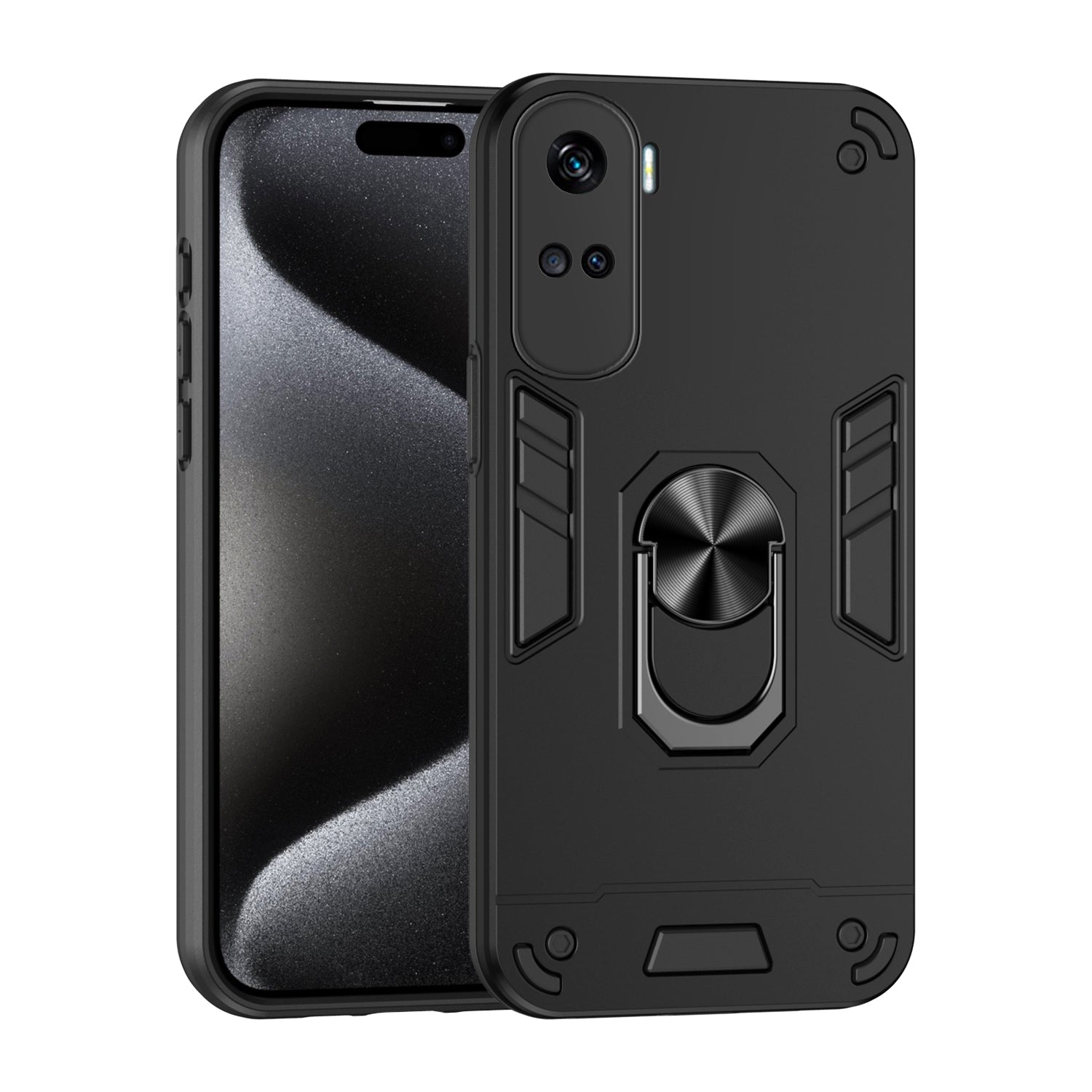 For-Honor-90-Lite-Shockproof-Metal-Ring-Holder-Phone-Case(Black)