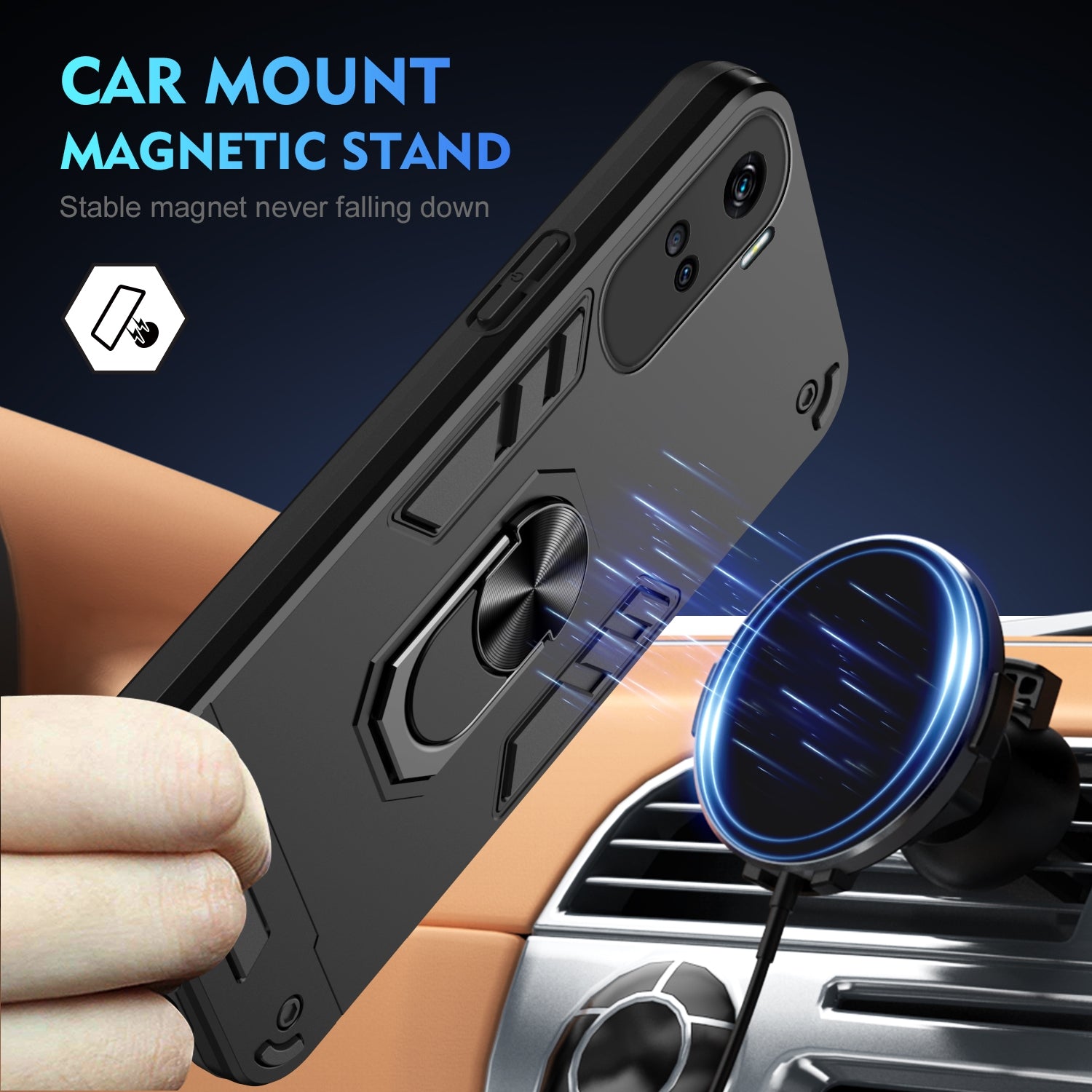 For-Honor-90-Lite-Shockproof-Metal-Ring-Holder-Phone-Case(Black)