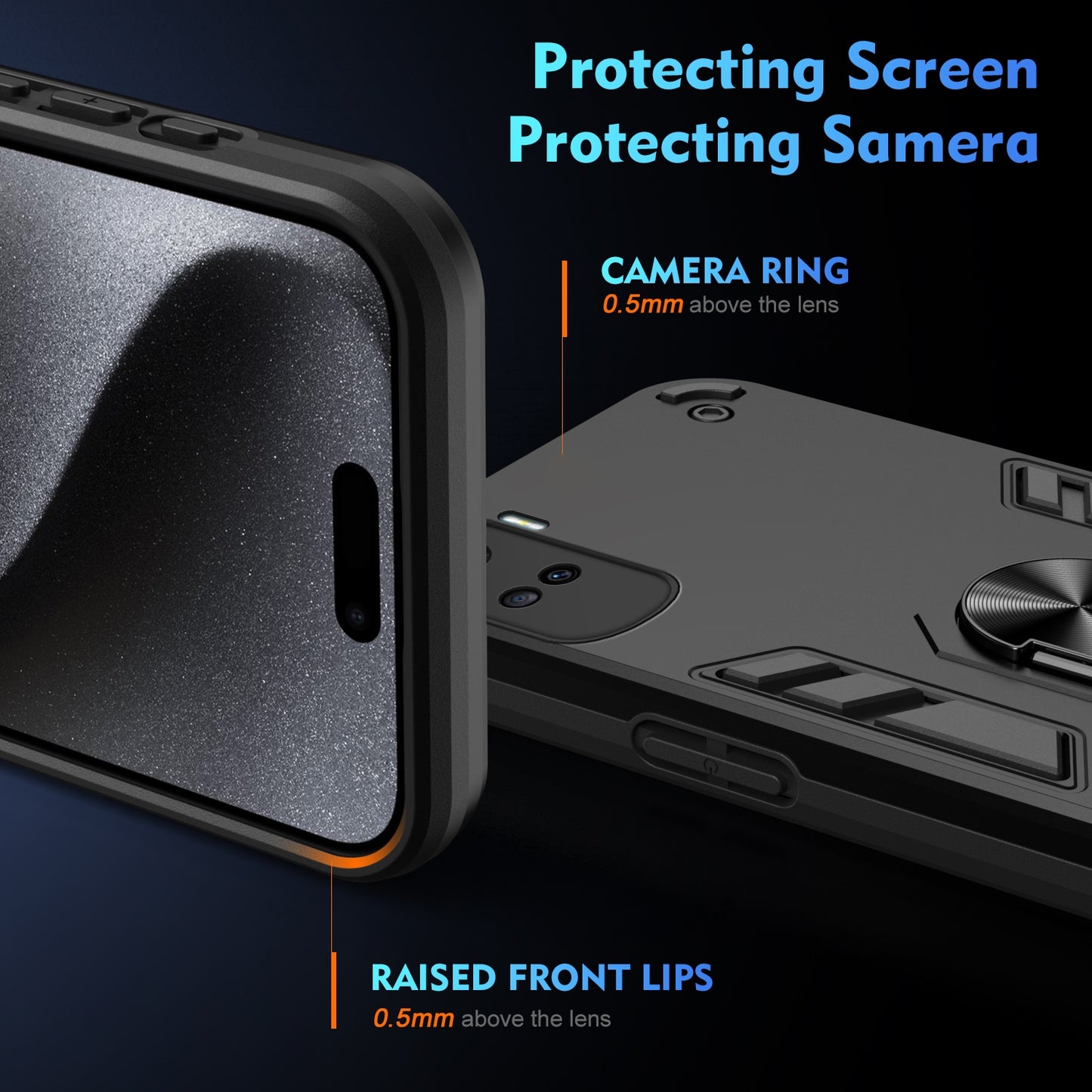 For-Honor-90-Lite-Shockproof-Metal-Ring-Holder-Phone-Case(Black)