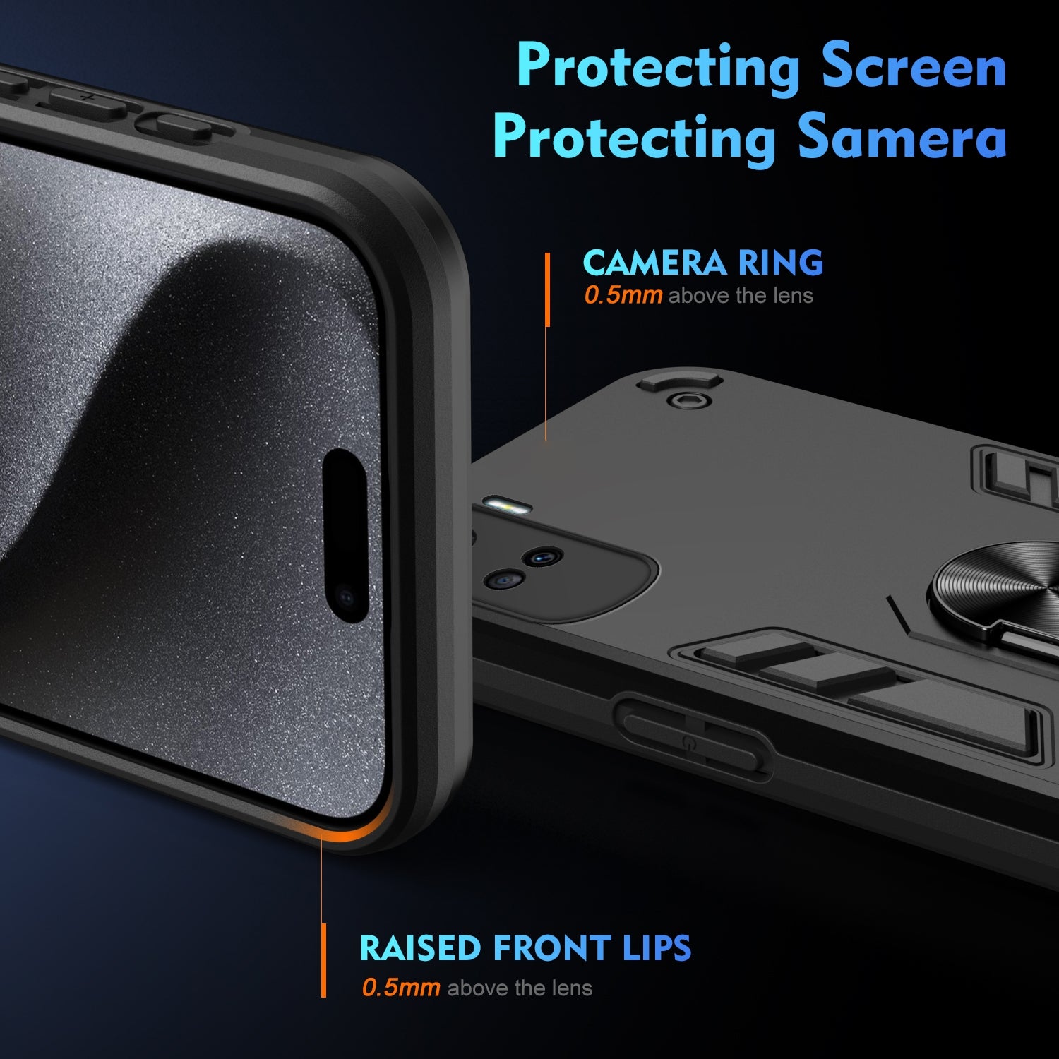 For-Honor-90-Lite-Shockproof-Metal-Ring-Holder-Phone-Case(Black)