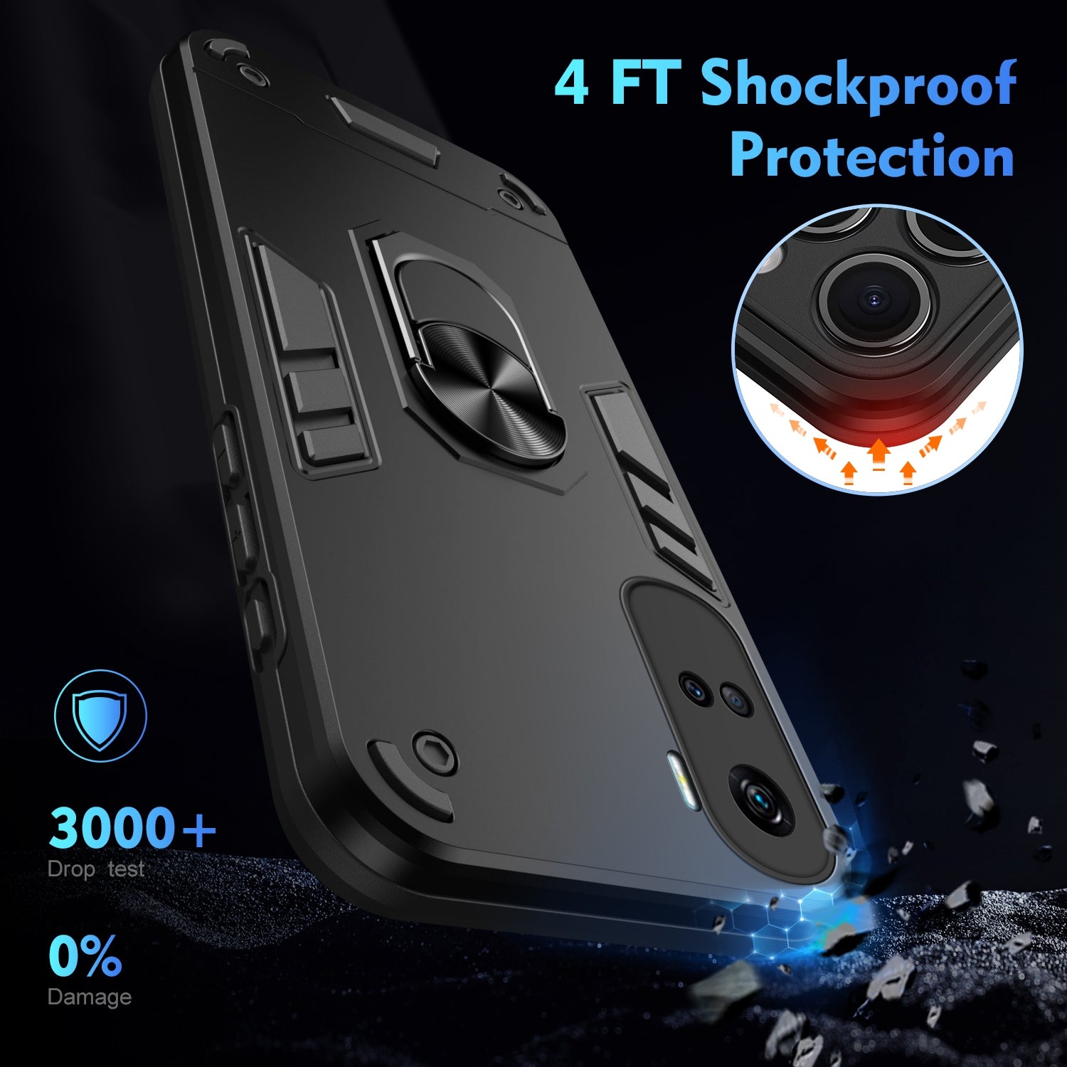 For-Honor-90-Lite-Shockproof-Metal-Ring-Holder-Phone-Case(Black)