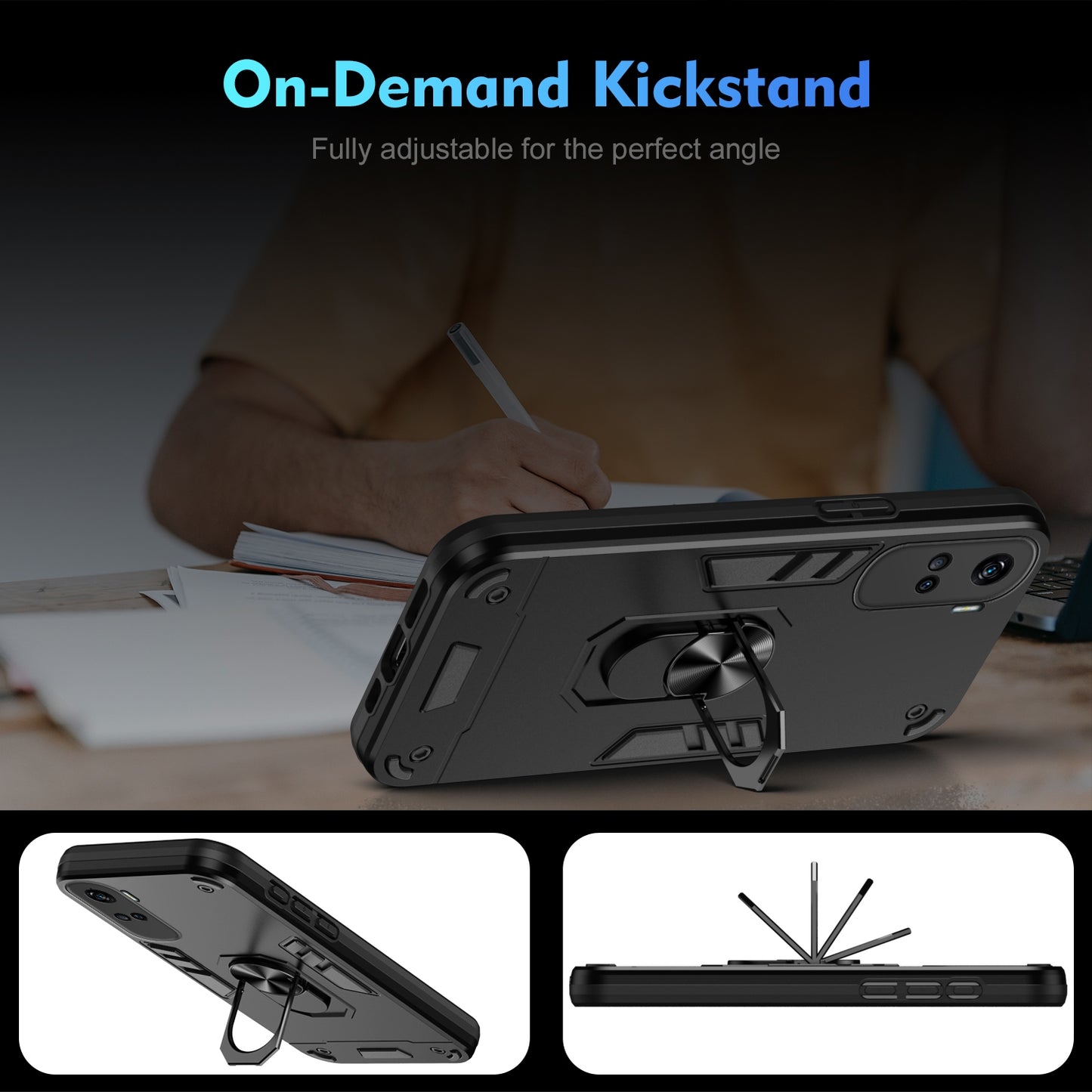 For-Honor-90-Lite-Shockproof-Metal-Ring-Holder-Phone-Case(Black)