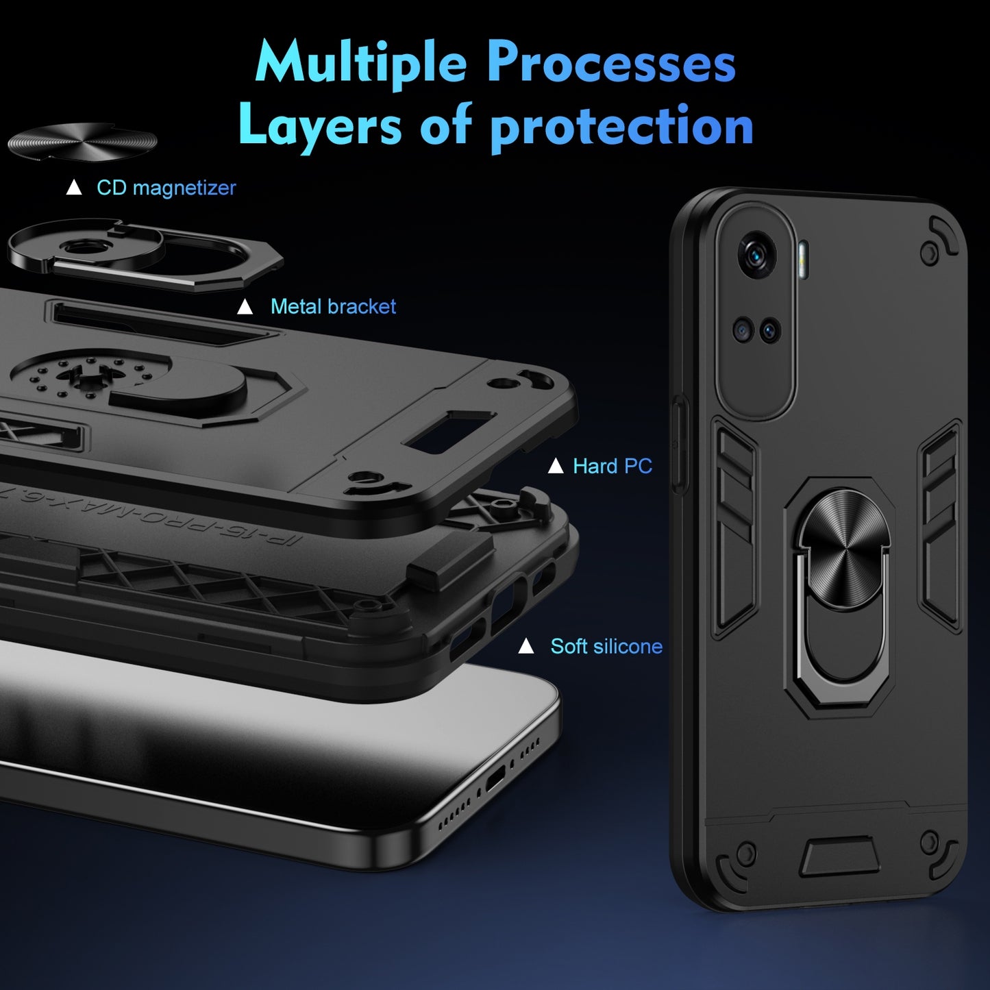 For-Honor-90-Lite-Shockproof-Metal-Ring-Holder-Phone-Case(Black)