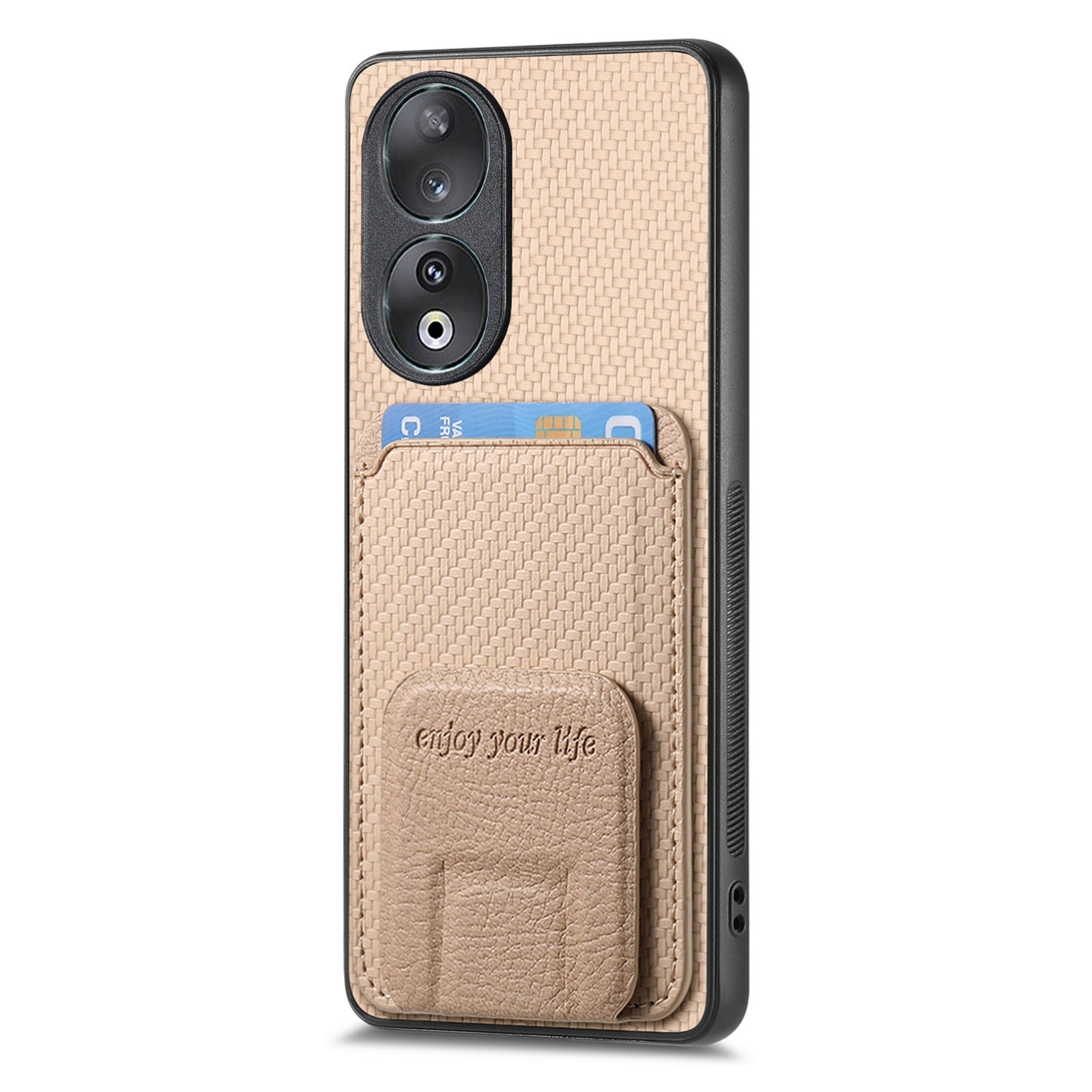 For-Honor-90-Carbon-Fiber-Card-Bag-Fold-Stand-Phone-Case(Khaki)