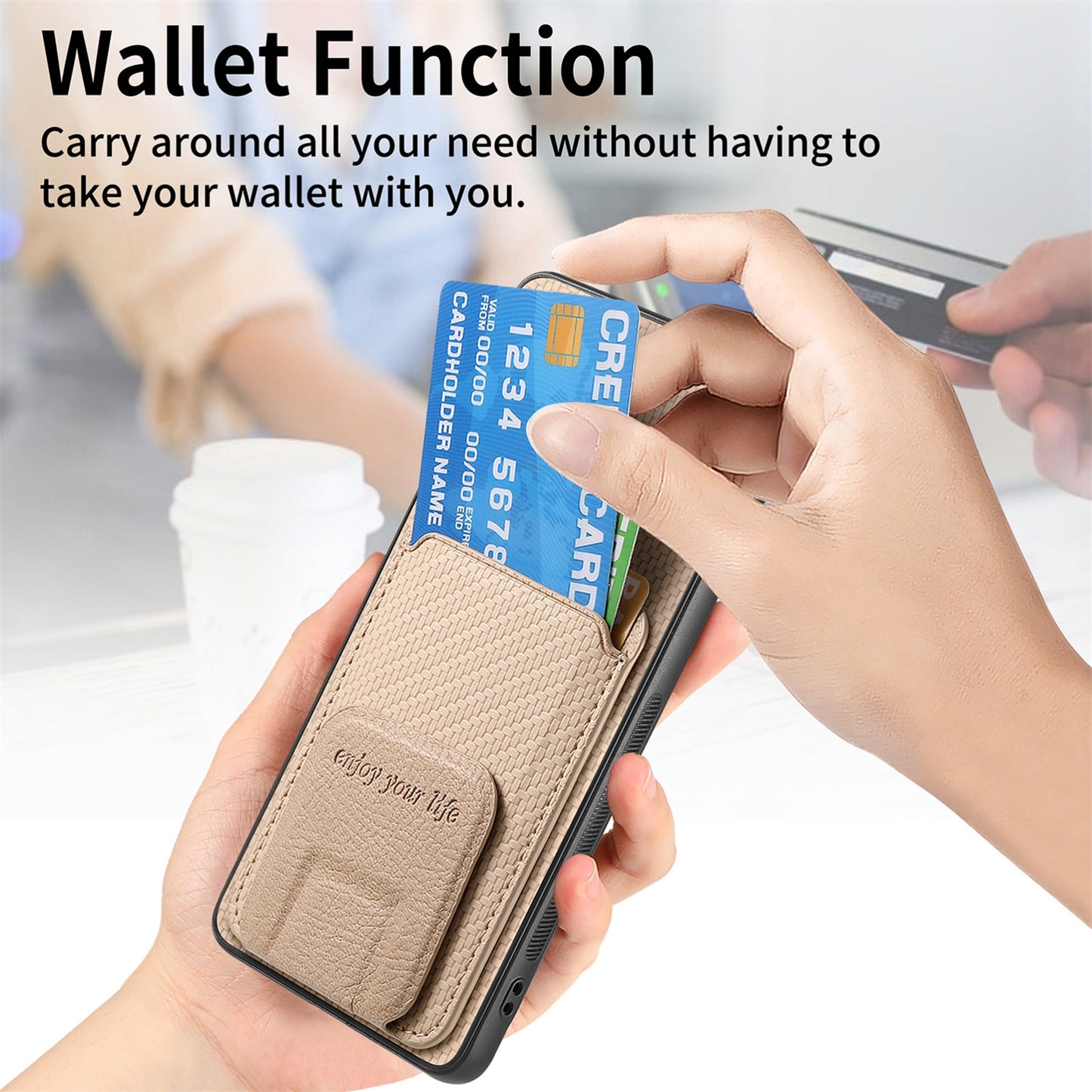 For-Honor-90-Carbon-Fiber-Card-Bag-Fold-Stand-Phone-Case(Khaki)