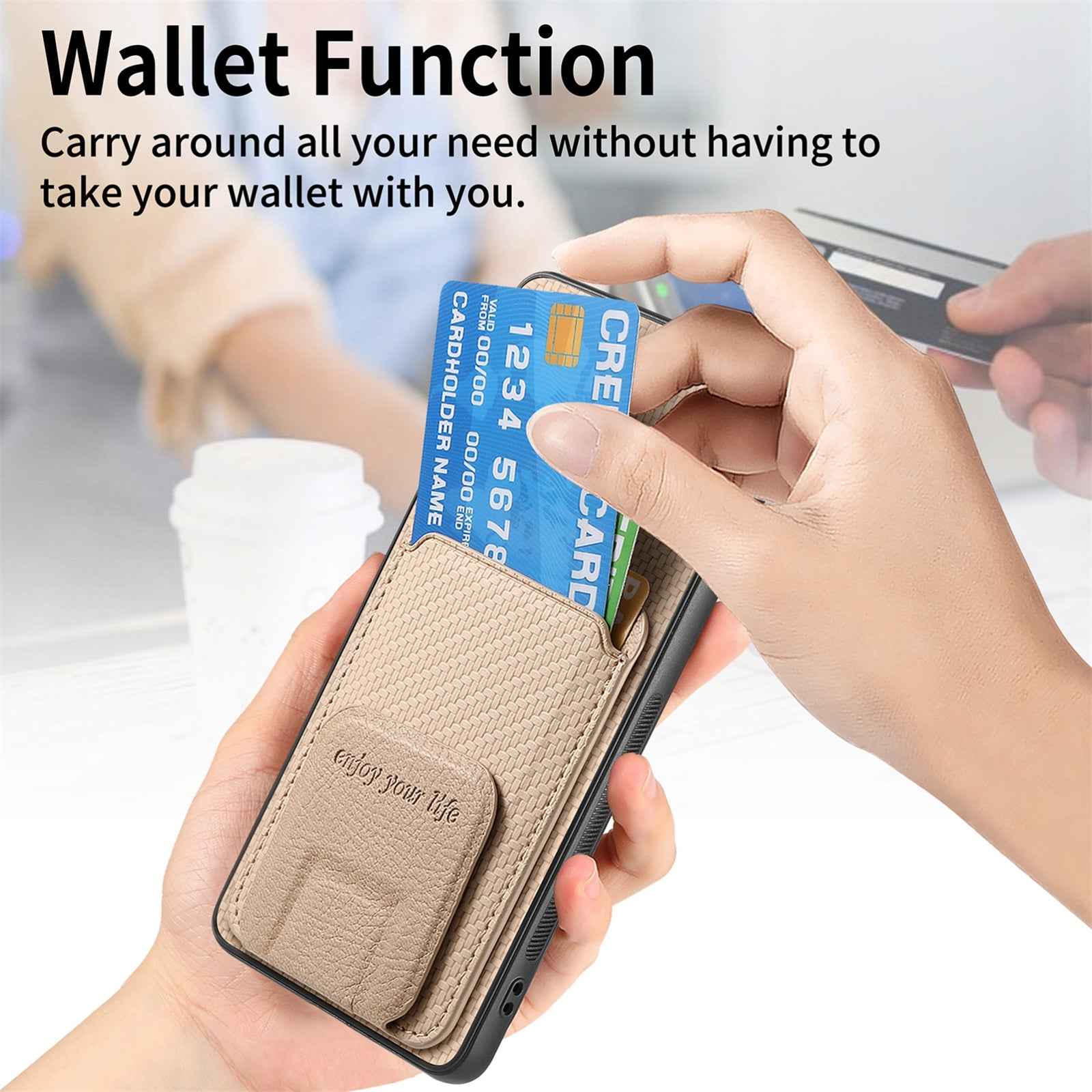 For-Honor-90-Carbon-Fiber-Card-Bag-Fold-Stand-Phone-Case(Khaki)