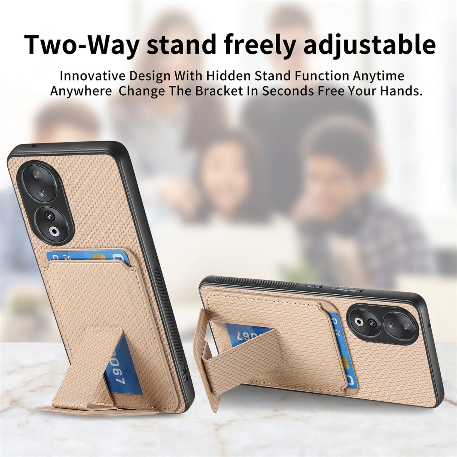 For-Honor-90-Carbon-Fiber-Card-Bag-Fold-Stand-Phone-Case(Khaki)
