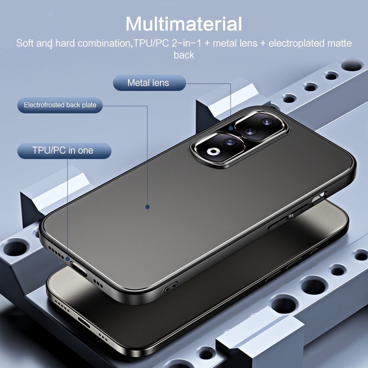 For-Honor-90-R-JUST-RJ-61-Electroplating-Frosted-TPU-+-PC-Phone-Case-with-Holder(Grey)