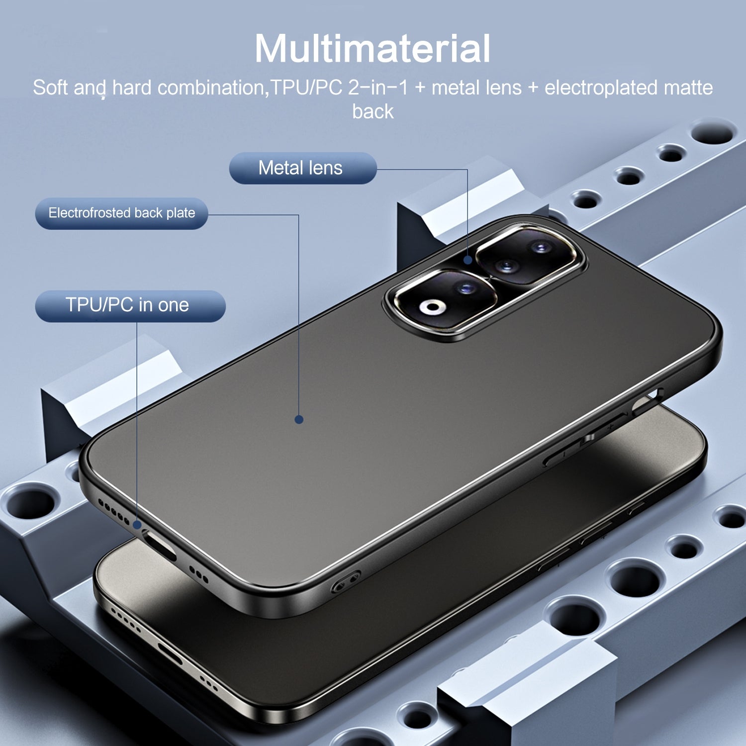For-Honor-90-R-JUST-RJ-61-Electroplating-Frosted-TPU-+-PC-Phone-Case-with-Holder(Grey)