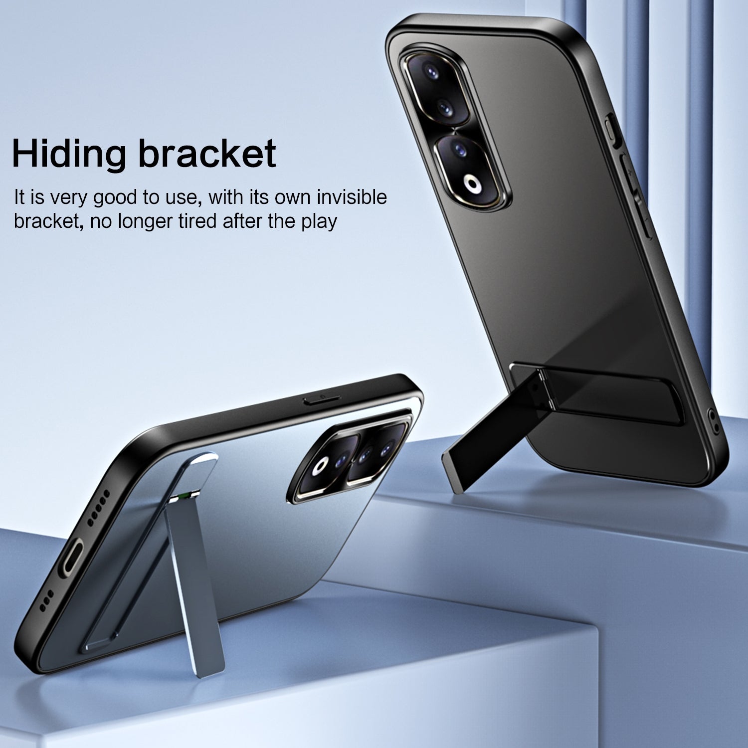 For-Honor-90-R-JUST-RJ-61-Electroplating-Frosted-TPU-+-PC-Phone-Case-with-Holder(Grey)