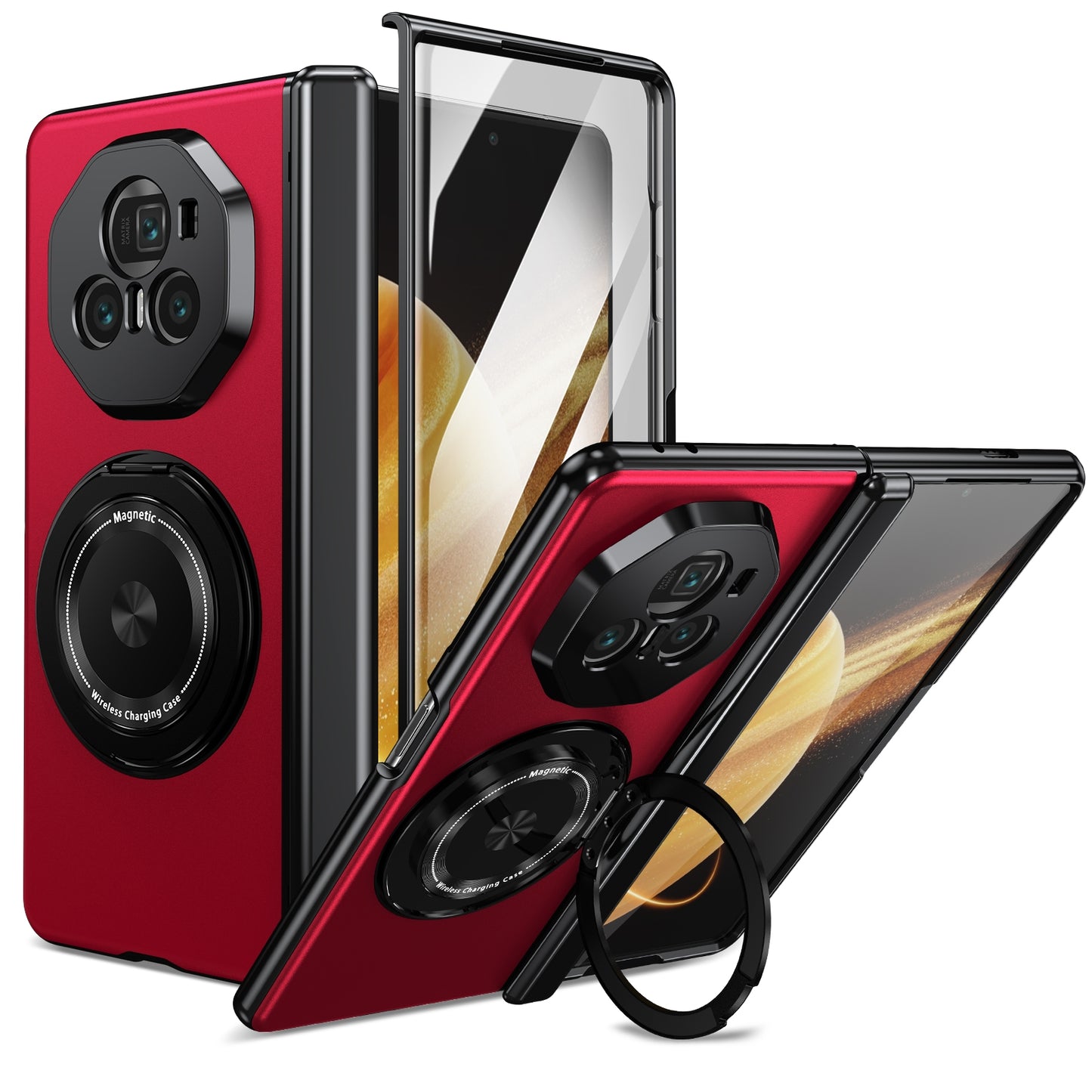 For-Honor-Magic-V3-Gold-Medal-Rotating-Folding-Series-Ring-Holder-Phone-Case(Red)