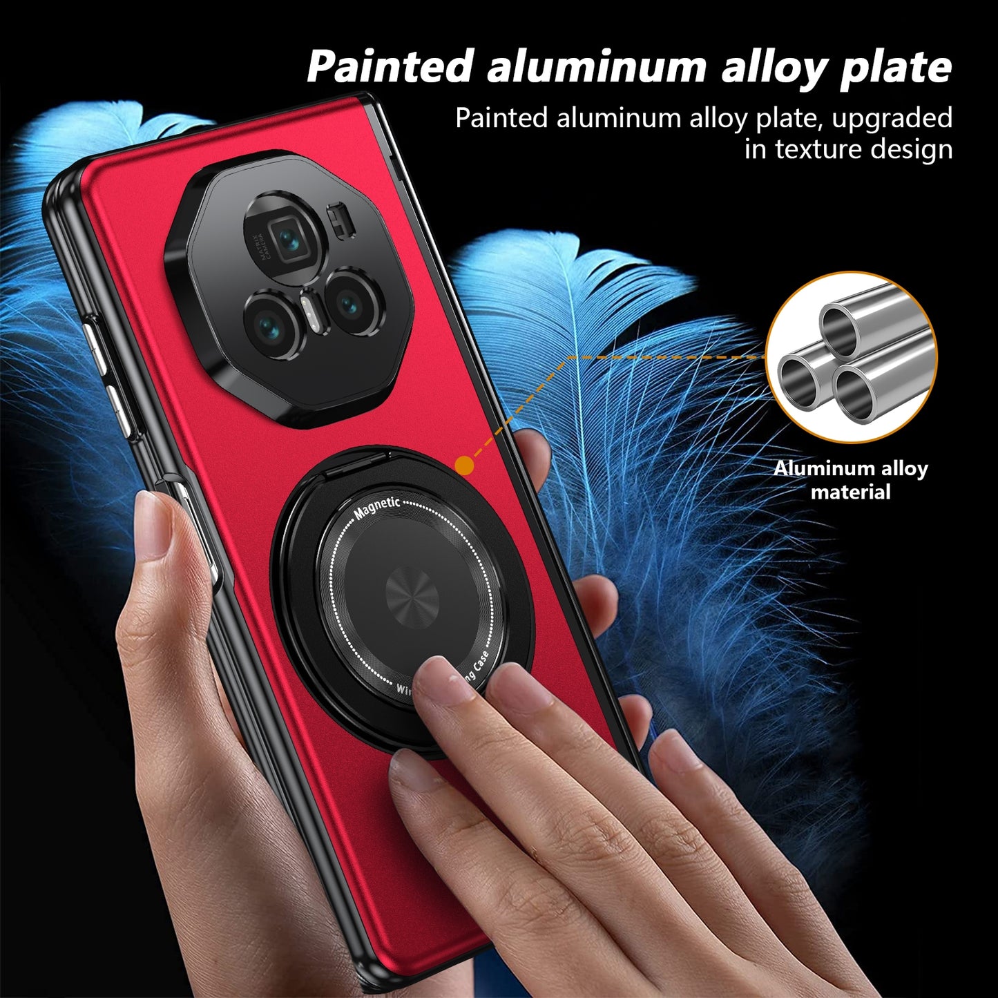 For-Honor-Magic-V3-Gold-Medal-Rotating-Folding-Series-Ring-Holder-Phone-Case(Red)