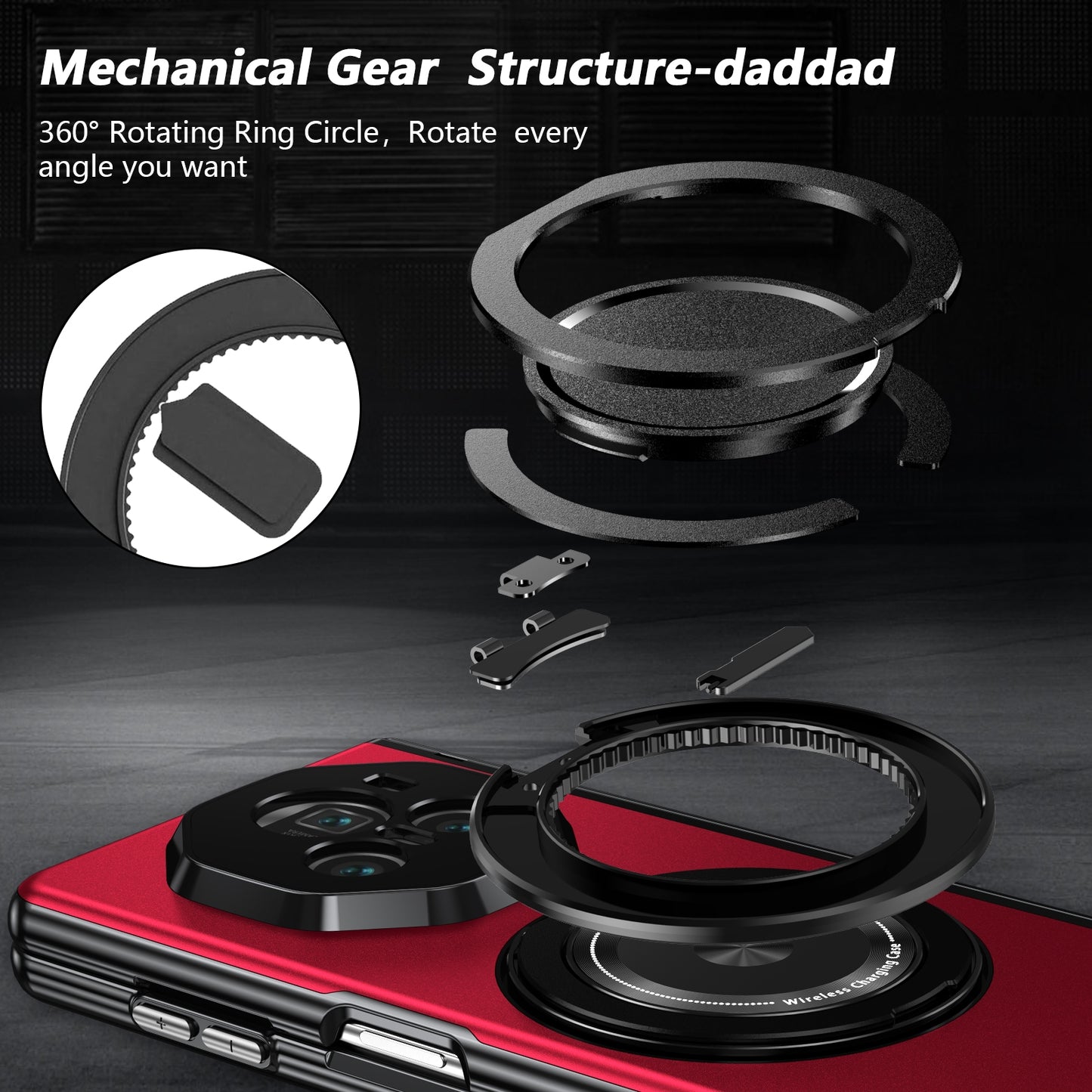 For-Honor-Magic-V3-Gold-Medal-Rotating-Folding-Series-Ring-Holder-Phone-Case(Red)