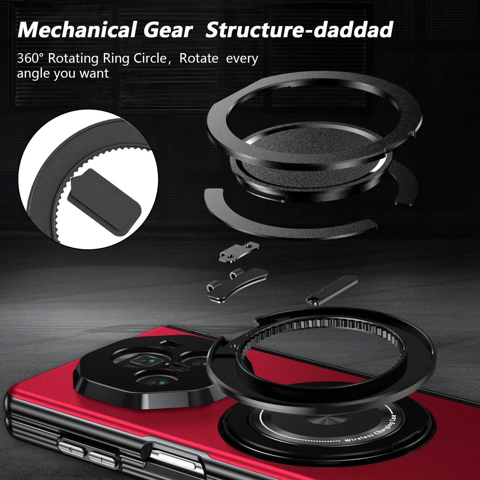 For-Honor-Magic-V3-Gold-Medal-Rotating-Folding-Series-Ring-Holder-Phone-Case(Red)