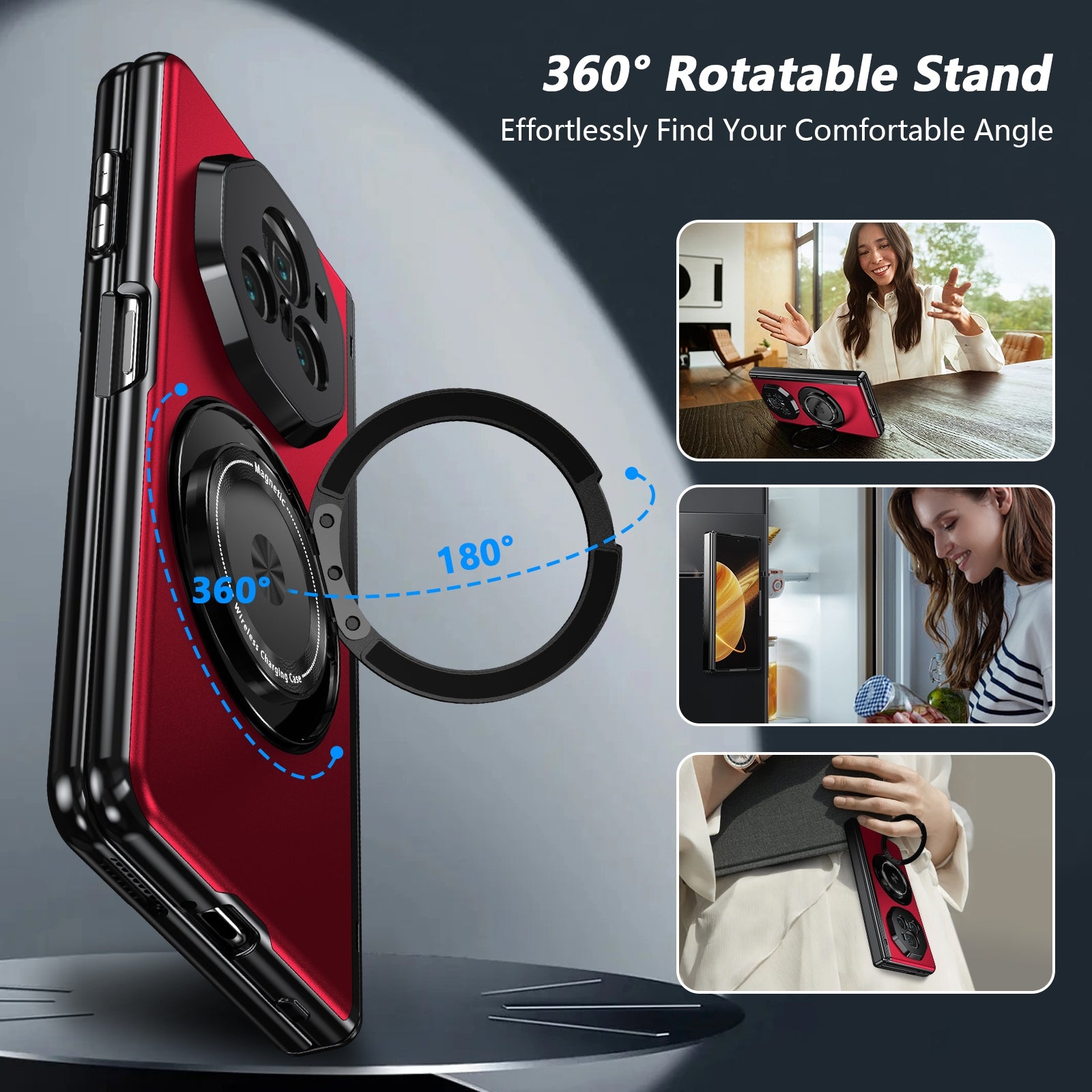 For-Honor-Magic-V3-Gold-Medal-Rotating-Folding-Series-Ring-Holder-Phone-Case(Red)