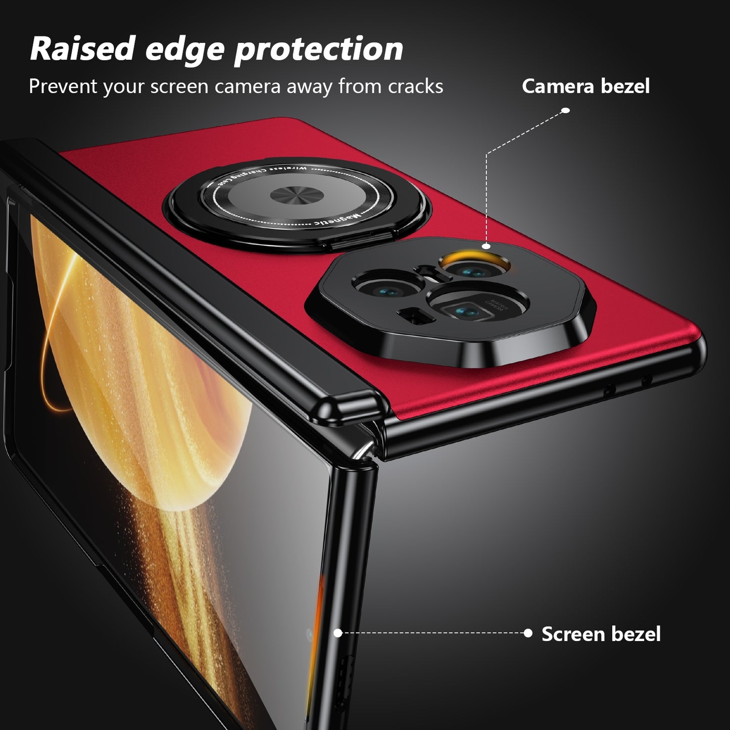 For-Honor-Magic-V3-Gold-Medal-Rotating-Folding-Series-Ring-Holder-Phone-Case(Red)