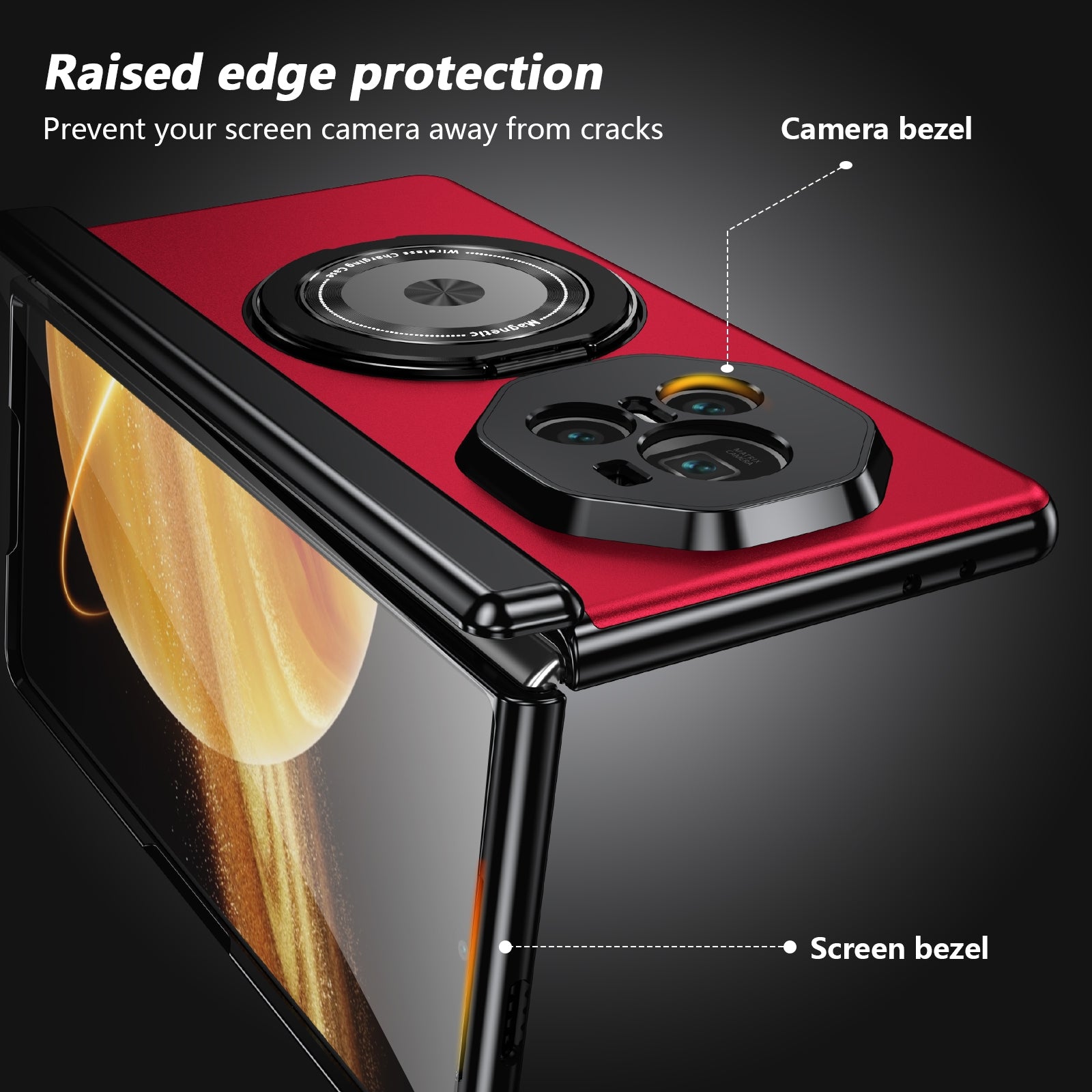 For-Honor-Magic-V3-Gold-Medal-Rotating-Folding-Series-Ring-Holder-Phone-Case(Red)