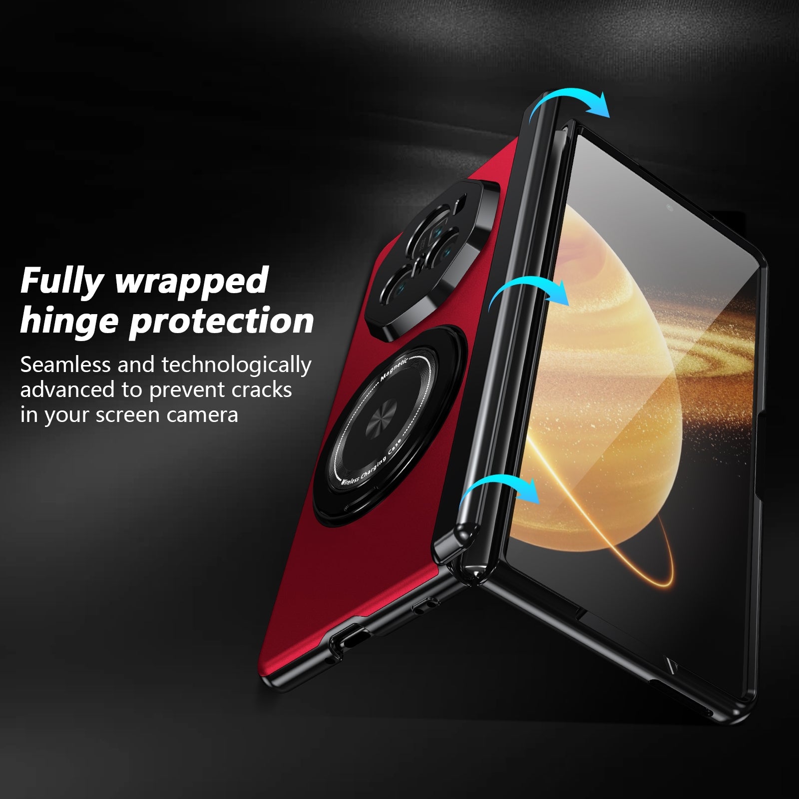 For-Honor-Magic-V3-Gold-Medal-Rotating-Folding-Series-Ring-Holder-Phone-Case(Red)