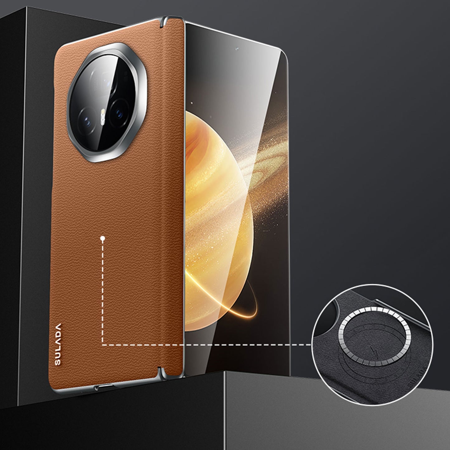 For-Honor-Magic-V3-SULADA-Frameless-Top-Layer-Cowhide-Leather-+-PC-Phone-Case(Brown)