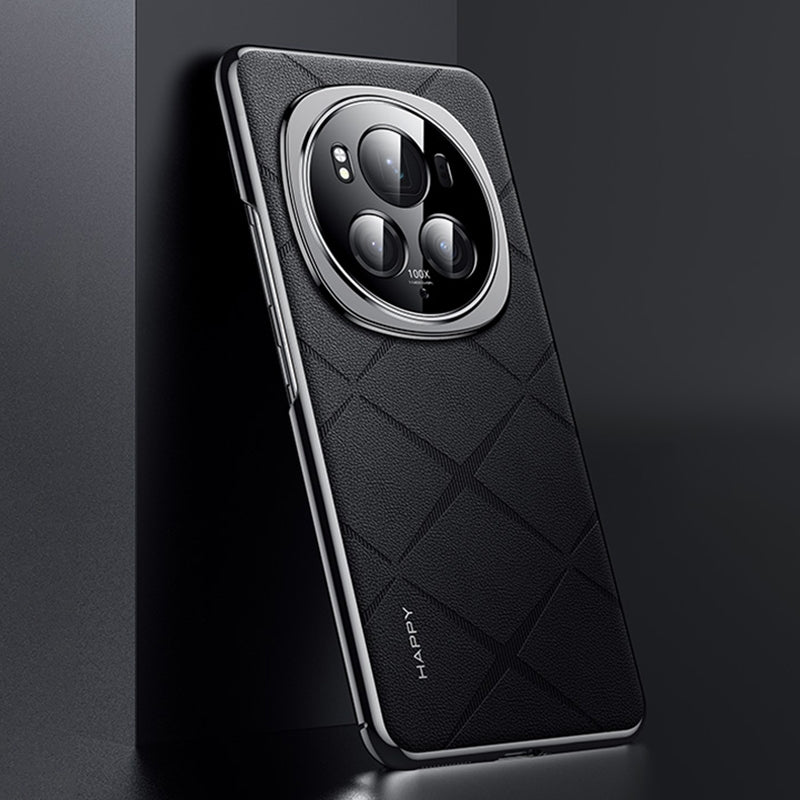 For-Honor-Magic6-Pro-Plain-Leather-PC-Phone-Case(Black)