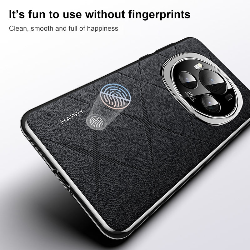 For-Honor-Magic6-Pro-Plain-Leather-PC-Phone-Case(Black)