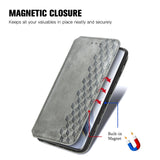 For-Honor-Magic6-Pro-Cubic-Grid-Pressed-Magnetic-Leather-Phone-Case(Grey)
