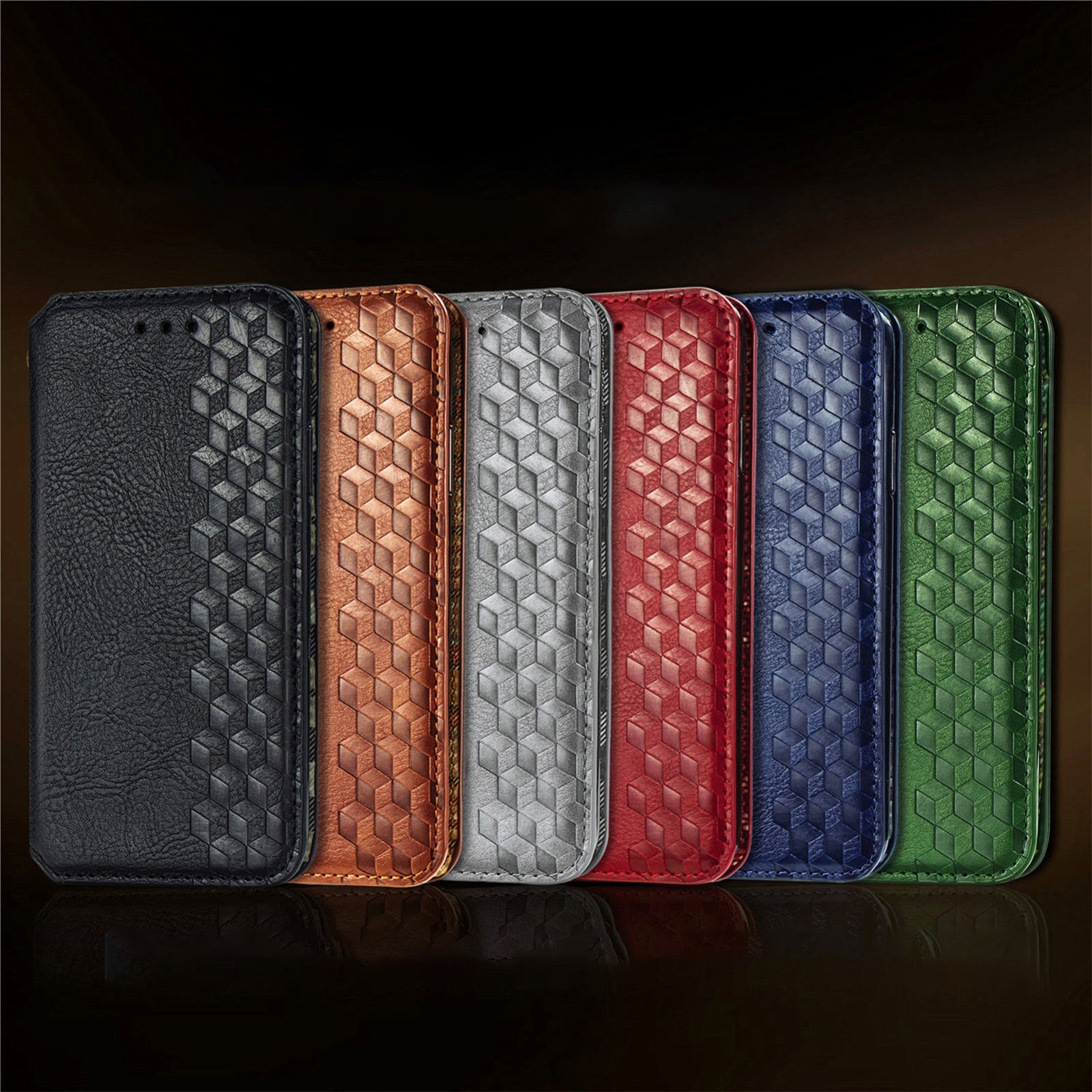 For-Honor-Magic6-Pro-Cubic-Grid-Pressed-Magnetic-Leather-Phone-Case(Grey)