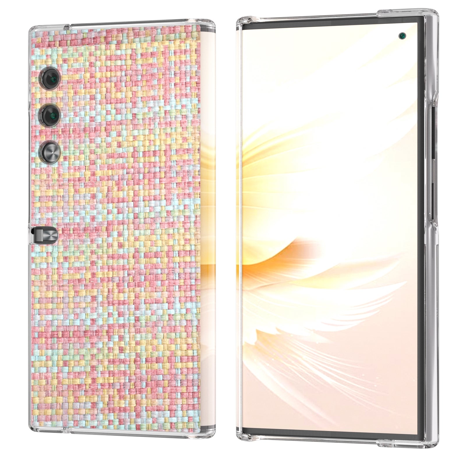 For-Honor-V-Purse-Colorful-Rhombic-Texture-Transparent-Frame-PU-Phone-Case(Pink)