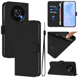 For-Honor-X30-5G-/-X9-5G-/-X9-4G-Skin-Feel-Solid-Color-Leather-Phone-Case-with-Lanyard(Black)