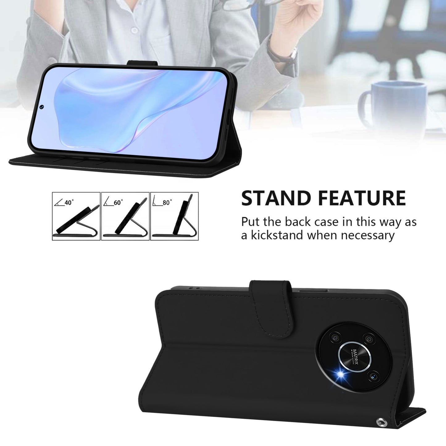 For-Honor-X30-5G-/-X9-5G-/-X9-4G-Skin-Feel-Solid-Color-Leather-Phone-Case-with-Lanyard(Black)
