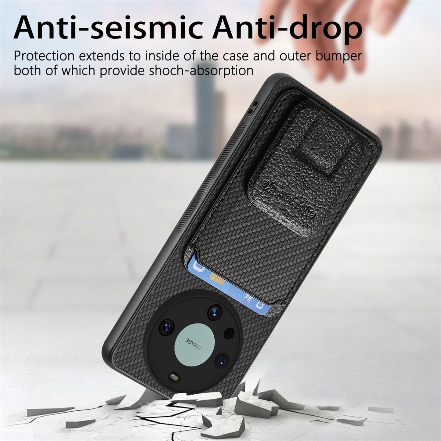For-Honor-X30/X9-5G/Magic4-Lite-Carbon-Fiber-Card-Bag-Fold-Stand-Phone-Case(Black)