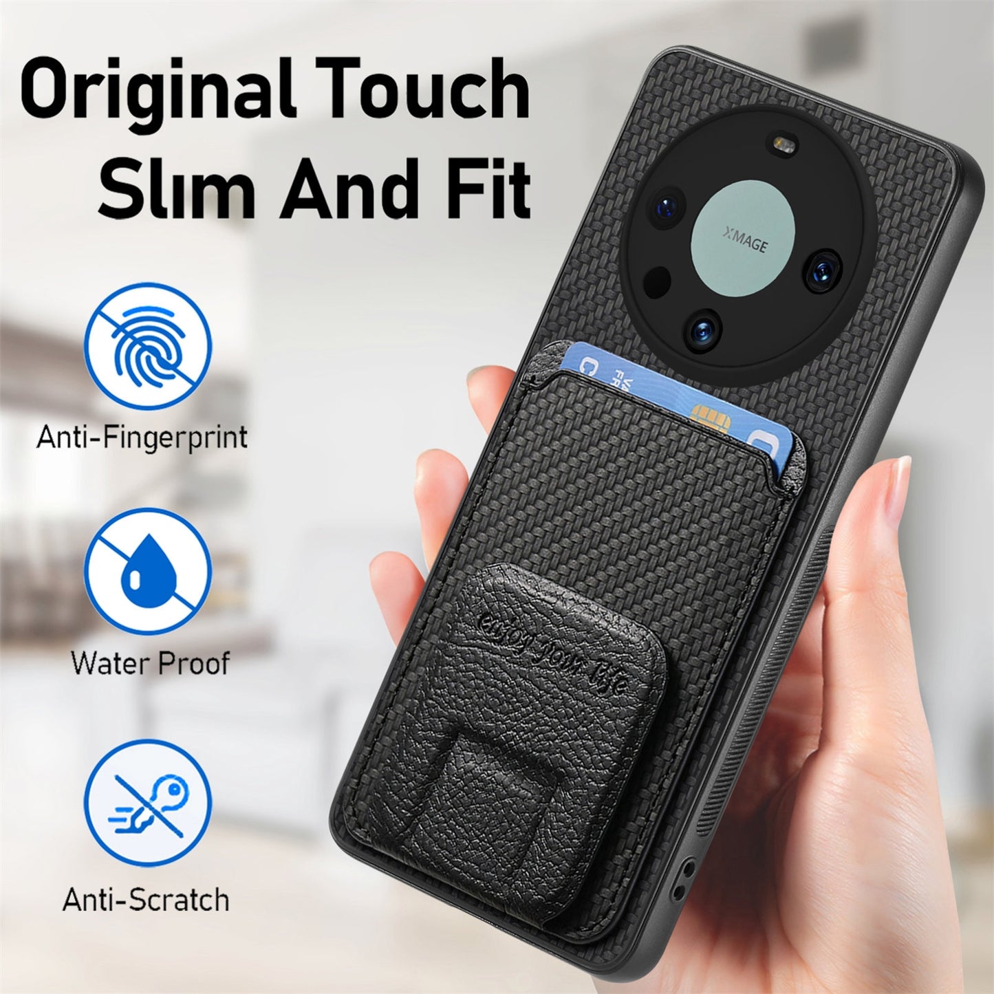 For-Honor-X30/X9-5G/Magic4-Lite-Carbon-Fiber-Card-Bag-Fold-Stand-Phone-Case(Black)