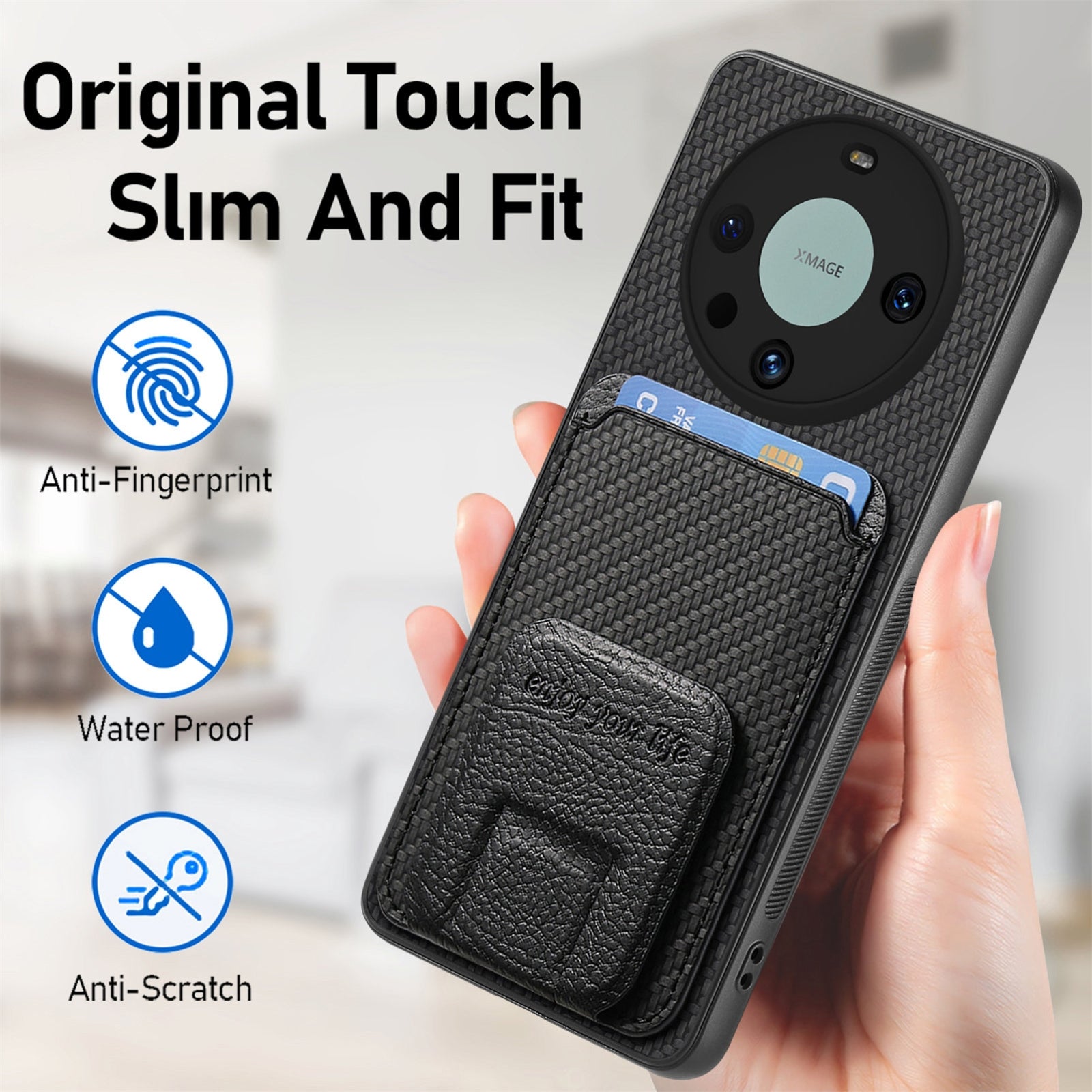 For-Honor-X30/X9-5G/Magic4-Lite-Carbon-Fiber-Card-Bag-Fold-Stand-Phone-Case(Black)