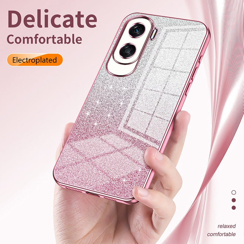 For-Honor-X50i-/-90-Lite-Gradient-Glitter-Powder-Electroplated-Phone-Case(Transparent)