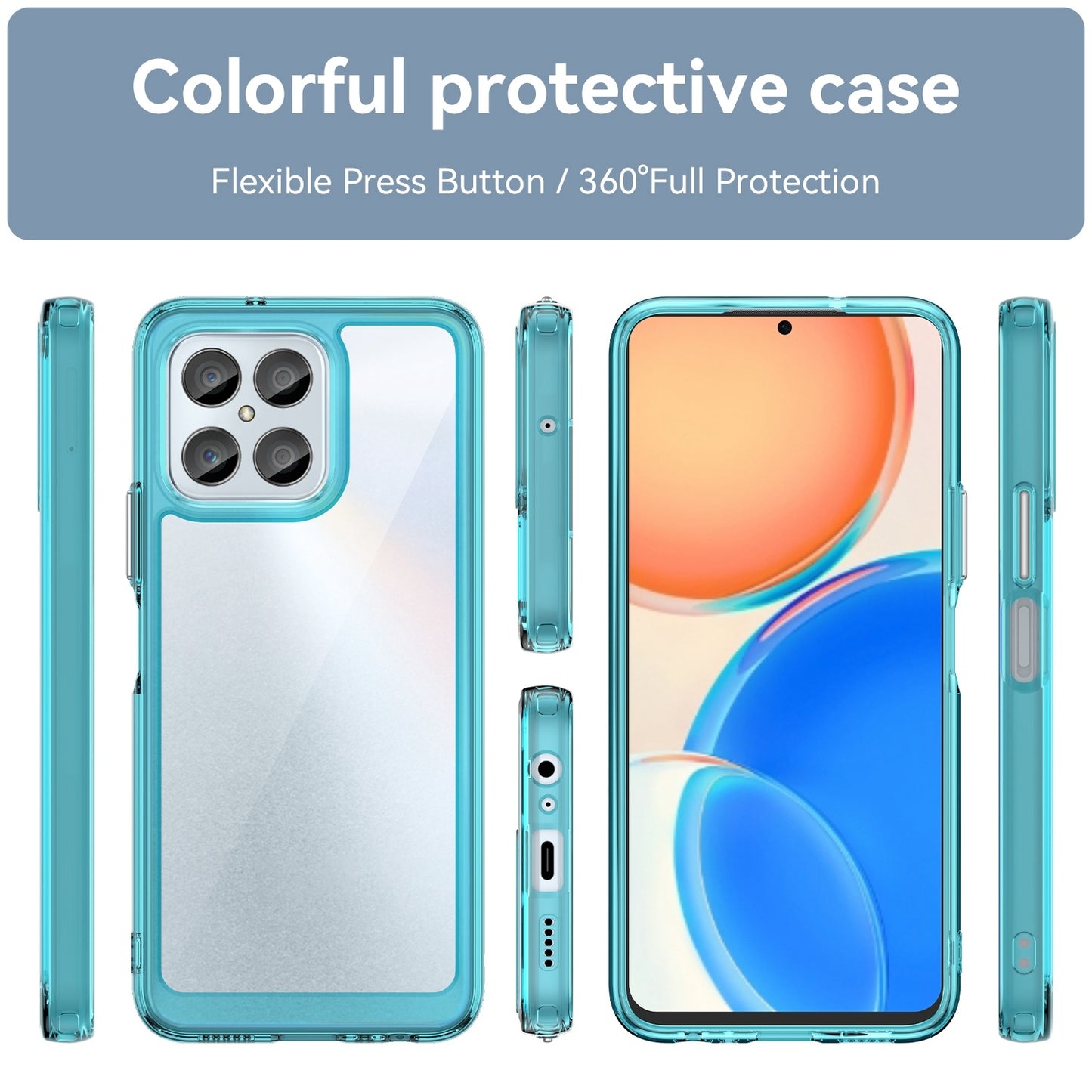 For-Honor-X6-5G-Colorful-Series-Acrylic-Hybrid-TPU-Phone-Case(Transparent-Blue)
